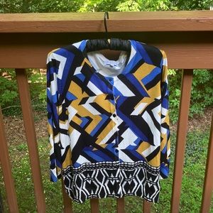 Joseph A geometric black and blue cardigan